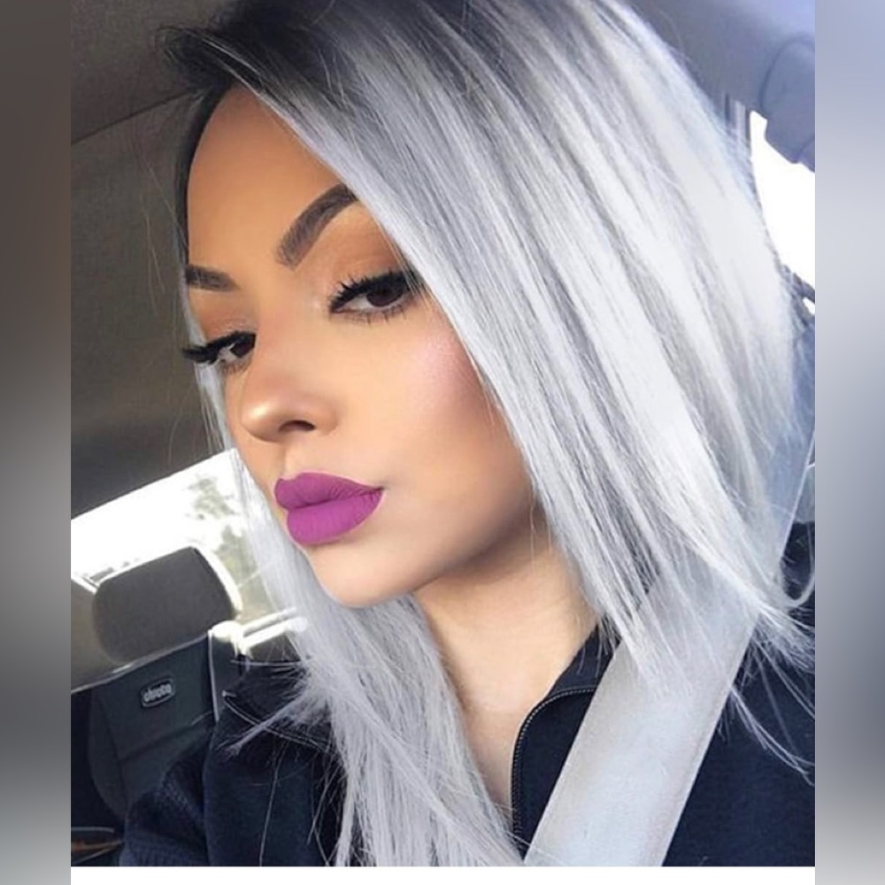 A3- Black to gray wig ombré straight 14”